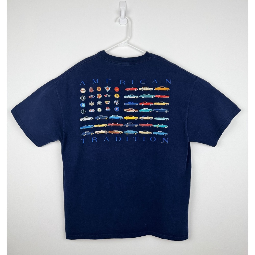 Vintage 90's Delta Pro Weight American Tradition Classic Cars T-Shirt XL Navy